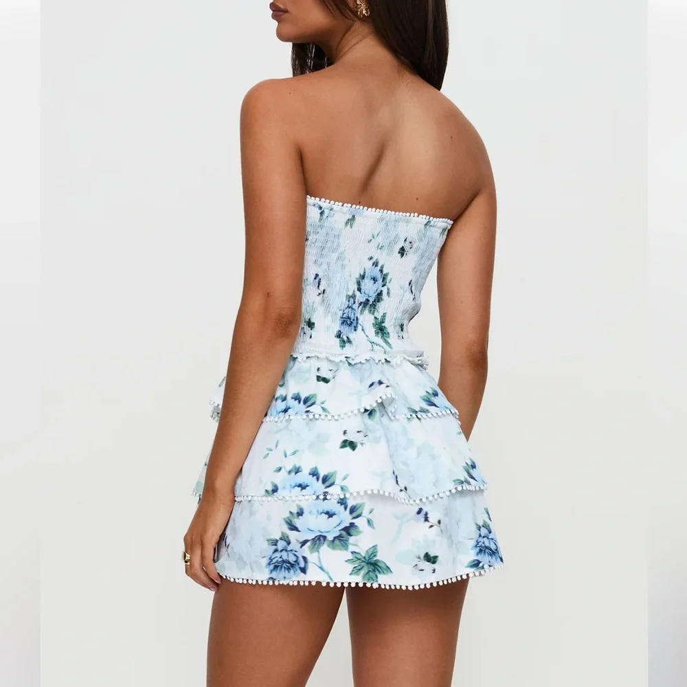 Princess Polly Sunkiss Frill Mini Dress White / Blue 4 - Picture 2 of 6